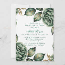 Emerald Green & Gold Floral Bachelorette Party Inbjudningar