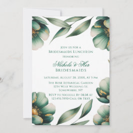 Emerald Green & Gold Floral Bridesmaids Luncheon Inbjudningar