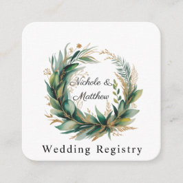 Emerald Green & Gold Floral Frame Wedding Registry Tilläggskort