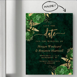Emerald Green Gold Floral Wedding Save the Date Magnetisk Inbjudningskort