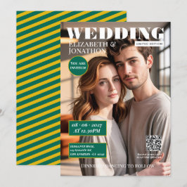Emerald Green & Gold Magazine Bröllopsfoto Inbjudningar