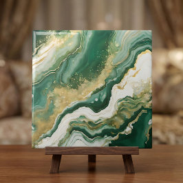 Emerald Green & Gold Marble Agate Abstract Kakelplatta
