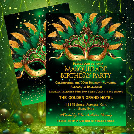 Emerald Green Gold Masks Masquerade Birthday Party Inbjudningar