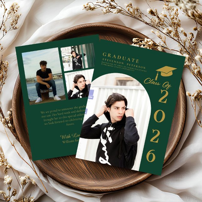 Emerald Green & Gold Photo Graduation announcement (Skapare uppladdad)