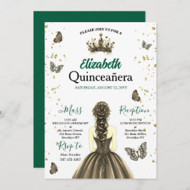 Emerald Green Gold Quinceañera Invitation Inbjudningar