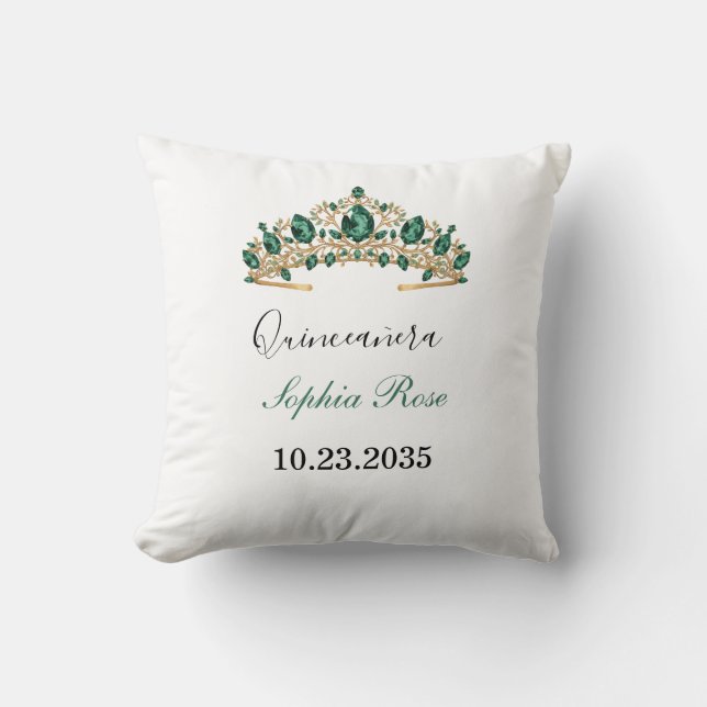 Emerald Green Gold Tiara Quinceañera Pillow Kudde (Framsida)