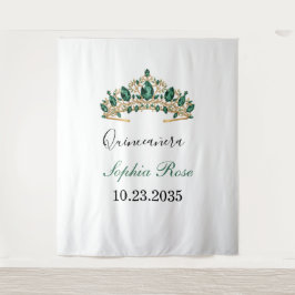 Emerald Green Gold Tiara Quinceañera Tapestry