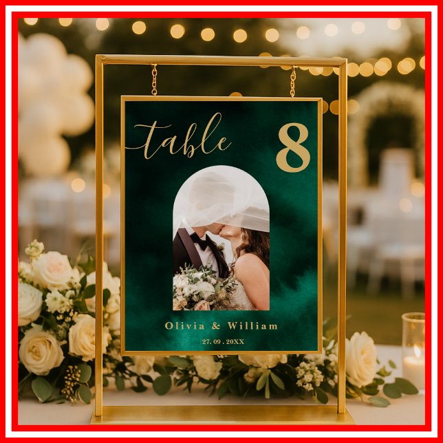 Emerald Green & Gold Wedding PHOTO Table Number  Poster (Skapare uppladdad)