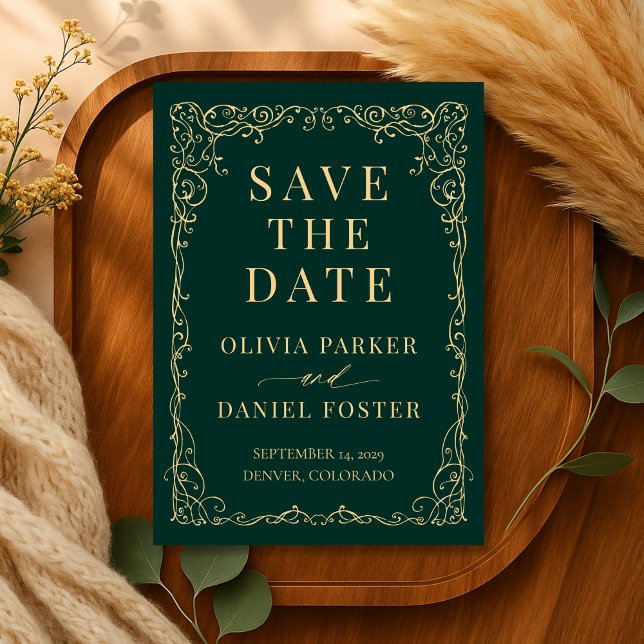 Emerald Green Gold Wedding Save the Date Spara Datumet (Skapare uppladdad)