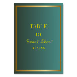 Emerald Green & Gold Wedding Table Number Card Bordsnummer