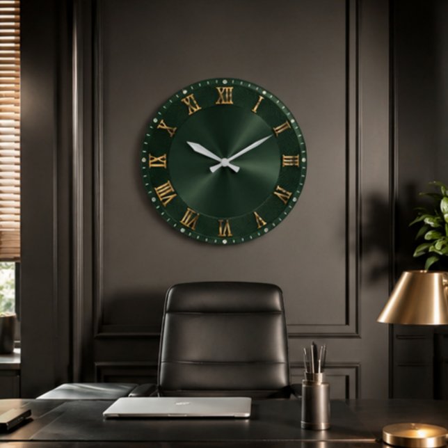  Emerald Green Luxury Gold Elegant Stor Klocka (Skapare uppladdad)