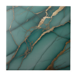 Emerald Green Marble & Gold Vein Luxe Accent  Kakelplatta