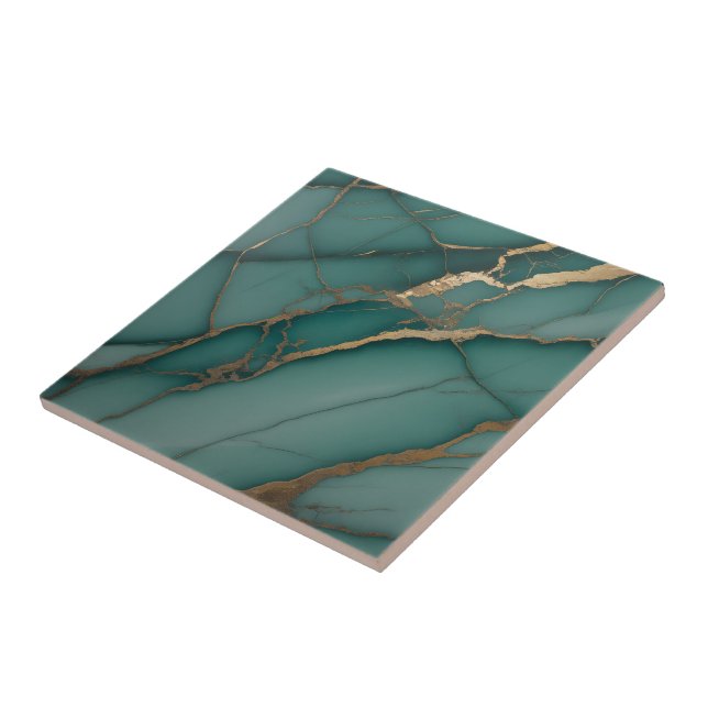 Emerald Green Marble & Gold Vein Luxe Accent  Kakelplatta (Sidan)