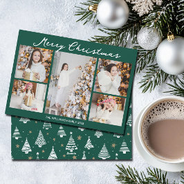 Emerald Green Merry Christmas Photo Collage Julkort