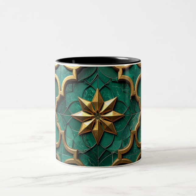 Emerald Green Moorish Geometric Art MUG Två-Tonad Mugg (Center)