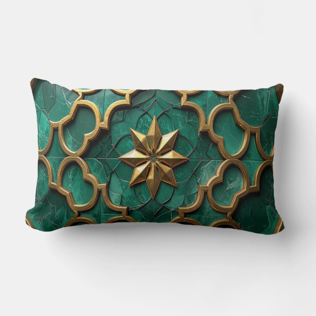 Emerald Green Moorish Geometric Art Pillow Lumbarkudde (Framsida)