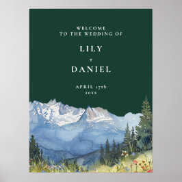 Emerald Green Mountain Floral Wedding Welcome Sign Poster