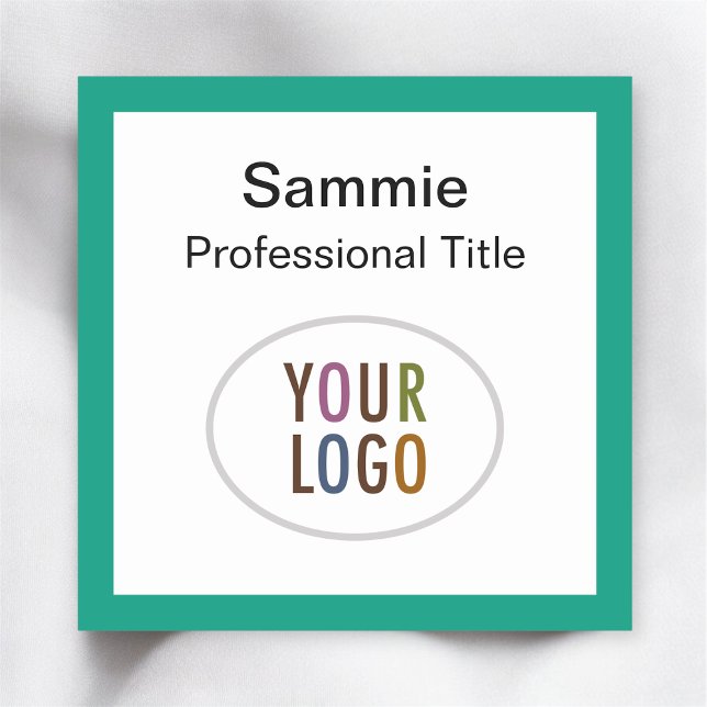 Emerald Green Namnskylt Företagets Logotyp 2x2 Fyr Namnbricka (MISOOK Green Border Square Name Badge with Logo)