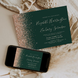 Emerald Green Peach Glitter Wedding Inbjudningar
