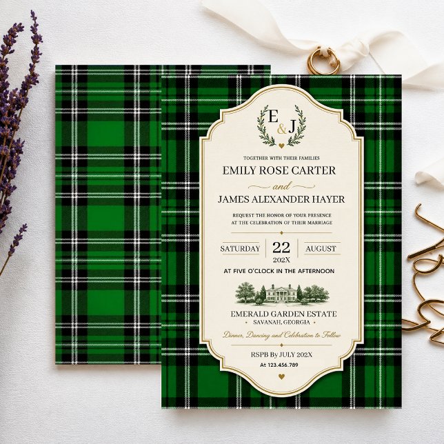 Emerald Green Plaid Elegant Scottish Inbjudningar (Skapare uppladdad)