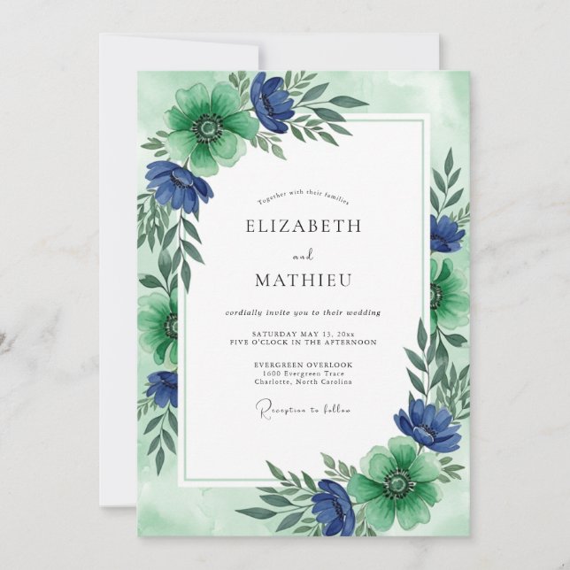 Emerald Green Radiant Floral Wedding Inbjudningar (Framsida)