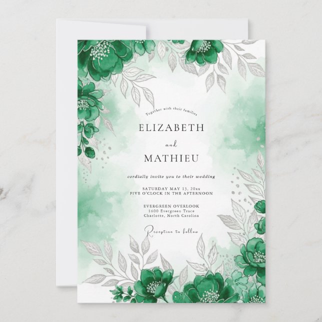 Emerald Green Refined Forest Wedding Inbjudningar (Framsida)