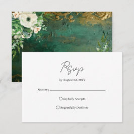 Emerald Green Romantic Floral Wedding RSVP Card OSA Kort