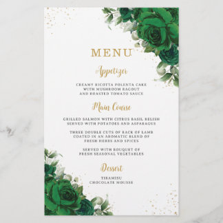 Emerald Green Roses Floral Flowers Menu Sheet  Flygblad