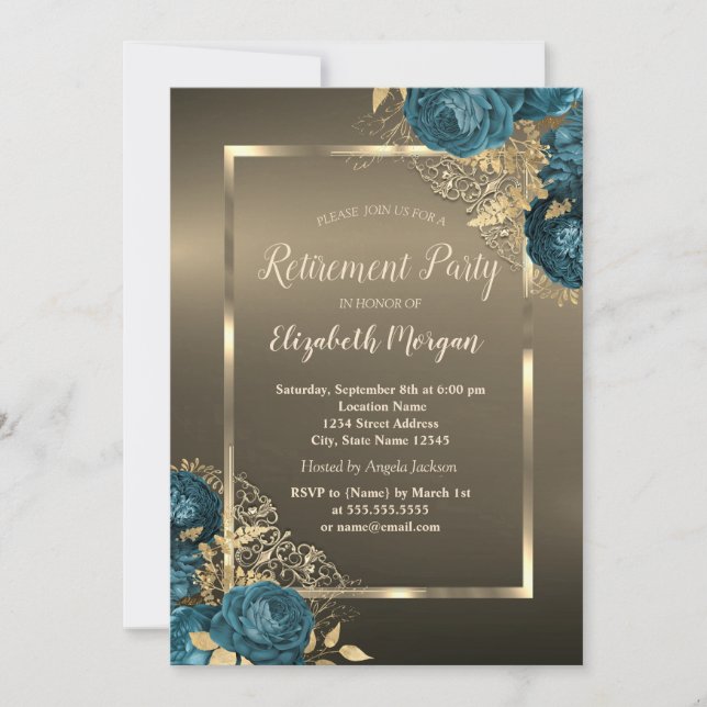  Emerald Green Roses Frame Brown Retirement Party Inbjudningar (Framsida)