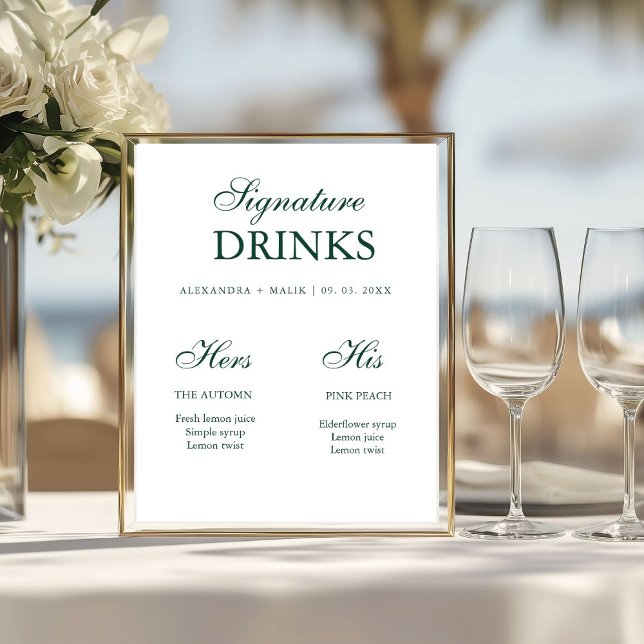 Emerald Green Signature Drink bröllopsskylt Poster (Skapare uppladdad)
