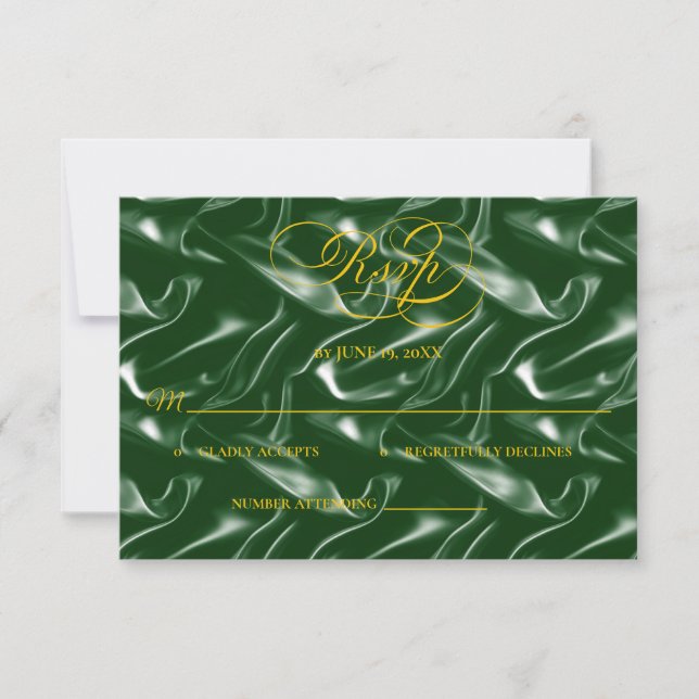 Emerald Green Silk Wedding RSVP card OSA Kort (Framsida)