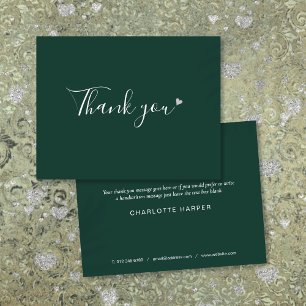 Emerald Green Silver Heart Chic Script Affärsverks Tack Kort