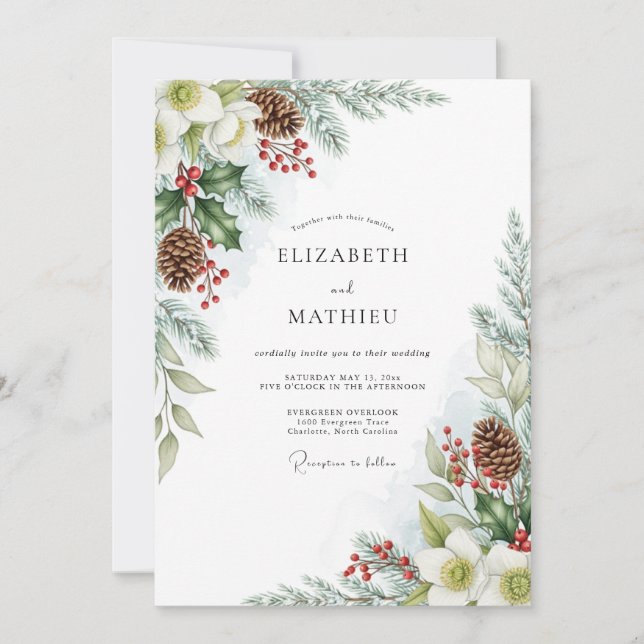 Emerald Green Snowy Winter Wedding Inbjudningar (Framsida)
