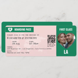 Emerald Green & Soft Blush Boarding Pass Wedding Inbjudningar
