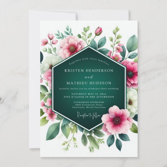 Emerald Green Stunning Floral Wedding Inbjudningar (Framsida)