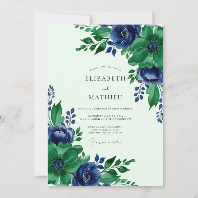 Emerald Green Sublime Botanical Wedding Inbjudningar (Framsida)
