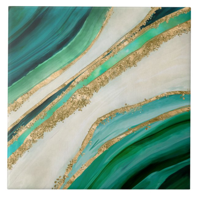Emerald green watercolor and gold kakelplatta (Framsidan)