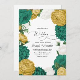 Emerald Green, White & Gold Floral Wedding Inbjudningar