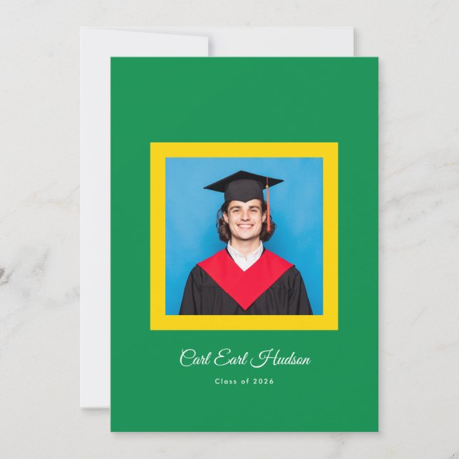 Emerald Green Yellow White High School Photo Grad Meddelande (Framsida)