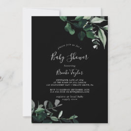 Emerald Greenery | Black Baby Shower Inbjudningar