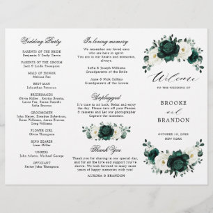 Emerald Greenery Blommigt Bröllop Tri-Fold-program