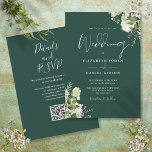Emerald Greenery Blommigt QR Code Bröllop Inbjudningar<br><div class="desc">Den här eleganten framträder en inbjudan till bröllopet för grönt botanical grey lövs kan vara personlig med din information i chic typography med din webbplatsinformation för bröllop och din QR-kod på andra sidan. Designad av Thisisnotme©</div>