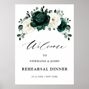 Emerald Greenery Blommigt Rehearsal Dinner Välkomm Poster