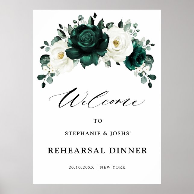Emerald Greenery Blommigt Rehearsal Dinner Välkomm Poster (Framsidan)