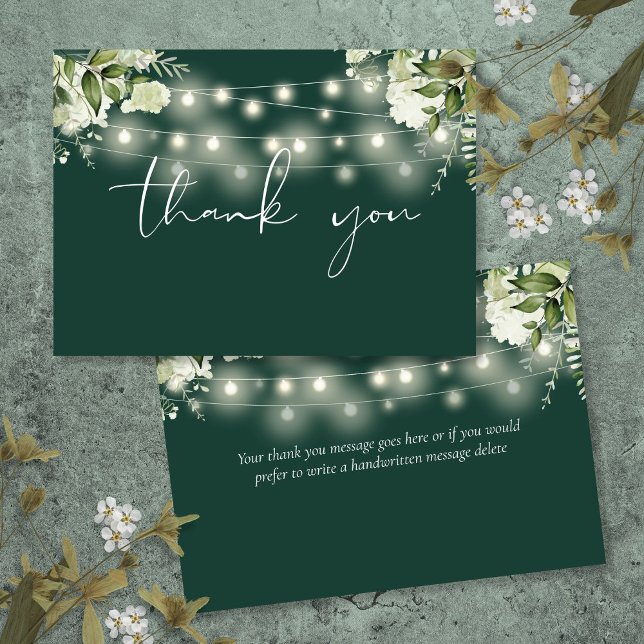Emerald Greenery Blommigt String Ljus Tack Kort (Emerald Greenery Floral String Lights Thank You Card)