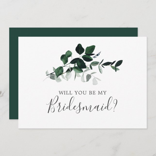 Emerald Greenery Bridesmaid Frieri kort (Fram/baksida)