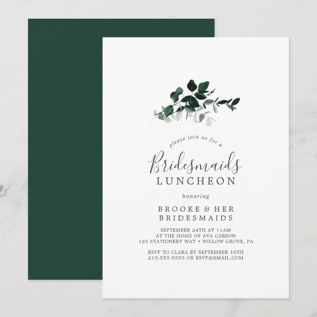 Emerald Greenery Bridesmaids Luncheon Inbjudningar (Fram/baksida)