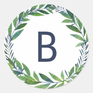 Emerald Greenery Bröllop Seal Monogram Runt Klistermärke