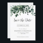 Emerald Greenery Eucalyptus Botanical Bröllop Spara Datumet<br><div class="desc">Elegant Emerald grönt greenery botanical bröllop spara datum card med vattenfärgen eucalyptus löv av elegant grönt. Kontakta mig om du behöver hjälp med anpassning eller om du behöver någon annan produkt med den här designen.</div>