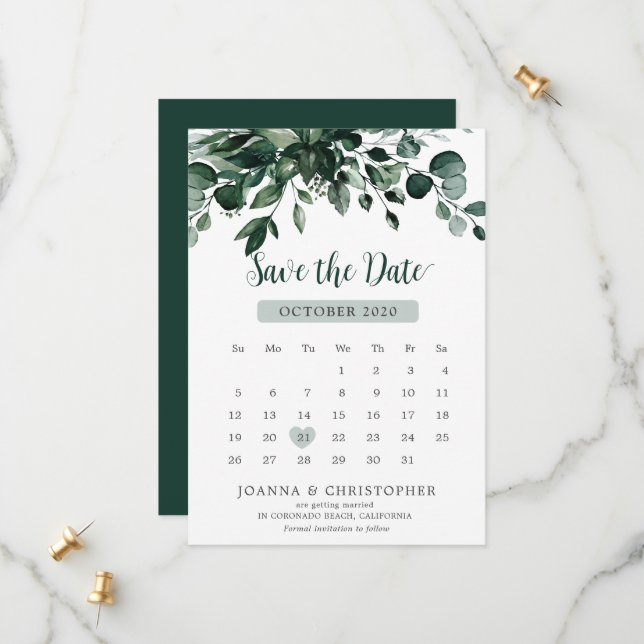 Emerald Greenery Eucalyptus Botanical Bröllop Spara Datumet (Fram/Back In Situ)